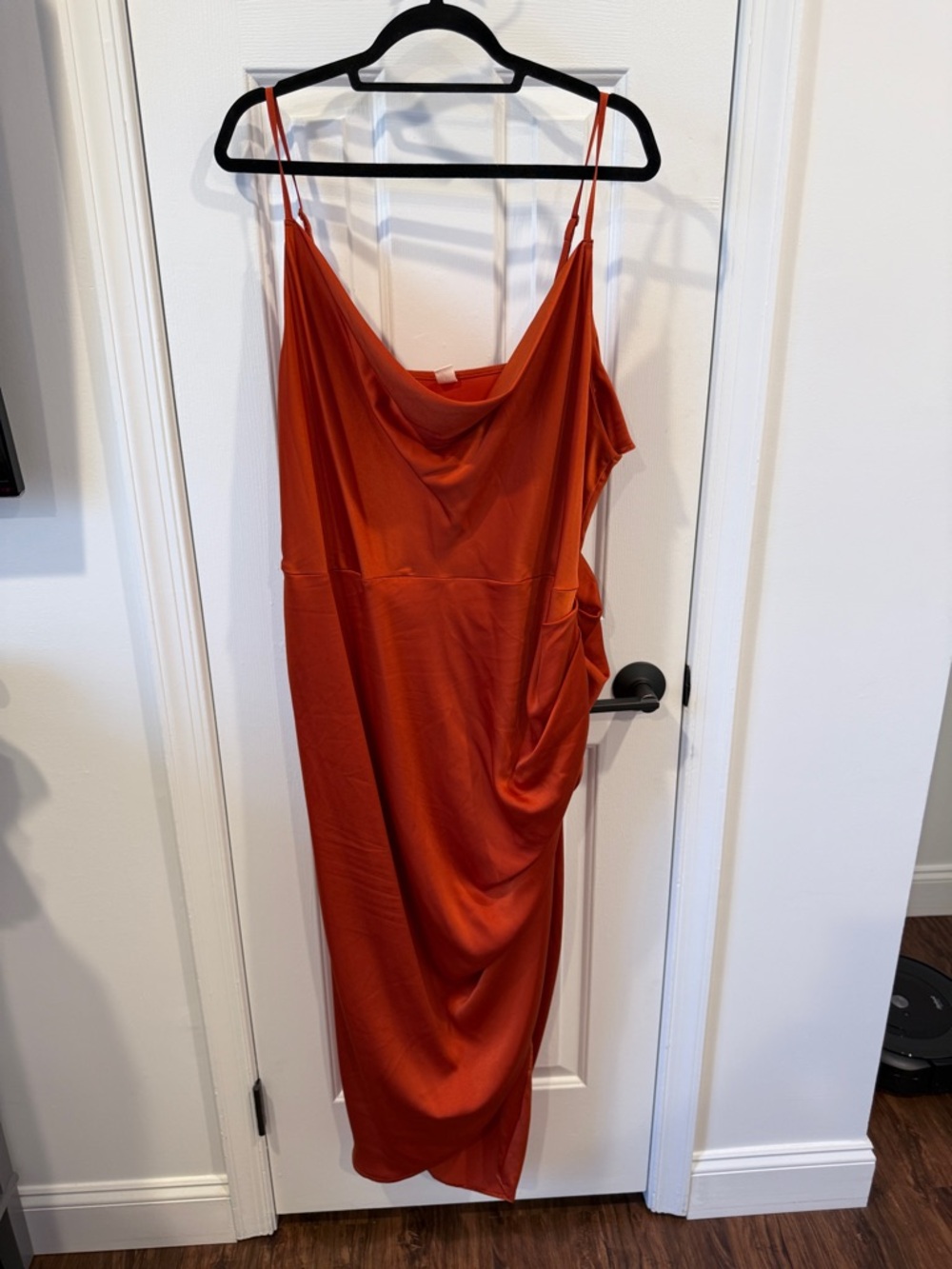 Rust orange Slip Midi Dress with Draped Side